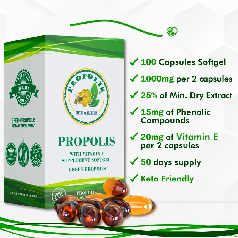 Propolis Health Propolis Capsules 1000mg-Daily with Vitamin E Per dose
