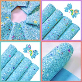 Shalun 8 Pcs/pack A4 Neon Teal Blue Chunky Glitter Faux Leather Fabric Sheets for Bows Crafts 8x12 inch