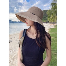 Sun Hats for Women with Wide Brim UPF 50 UV Sun Protection Foldable Summer Beach Hat Bucket for Walking Gardening Travel, kaki-03