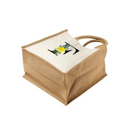 Monogram Initial Canvas Jute Tote Bags for Women - Cotton Shoulder Bags, Reusable Bags for Shopping, Gift bags, Book Bag, Travel Bag, Shopper Bags - Floral Letter F - Natural - L