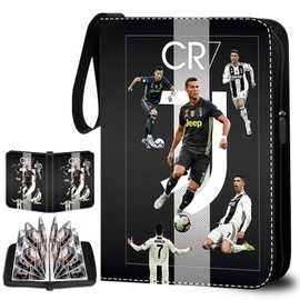 Football Card Binder 4 Pocket,Trading Card Binder Fits 440 Cards with 55 Removable Sleeves,Binder Collection Booklet with Zipper, PU Portable Card Holder, for Football Fans World Cup
