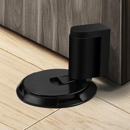 VACNEA Windproof Door Stopper, Mechanical Heavy Duty Adjustable Height Door Catch Holder, Keep Door Open, No Drilling or Screw Mounting with Adhesive Pads & Screws, 1Pack, Black