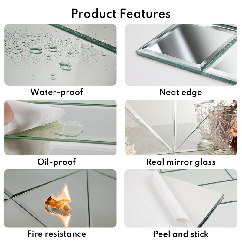 Lovdeco Peel and Stick 3 Inch Beveled Mirror Glass Tile