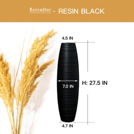 Rocendlor Tall Floor Vase, 27.5 inches (70cm, 2.3FT) Floor Vase Sturdy, Luxury, Textured for Decorative Branches Dried Flowers, Tall Vases for Rustic Living Room, Home Decor, Resin Black Vases