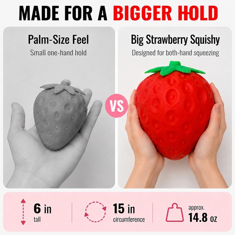 Jumbo Strawberry Squishy for Stress Relief, Slow Rising Big Fruit