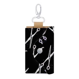 Hairdressing Scissors Seamless On Black1 PC Unisex PU Leather Key Bag, Keychain ID card Holder, Snap Closure Money Case Wallets Pouch Bag Organizer with 6 Metal Hooks