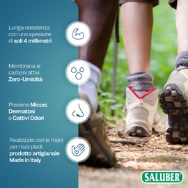 Saluber Active 406 Insoles - Premium Poron+ Insoles for Shock Absorption, Activated Carbon for Freshness, Genuine Leather for Natural Comfort (45)