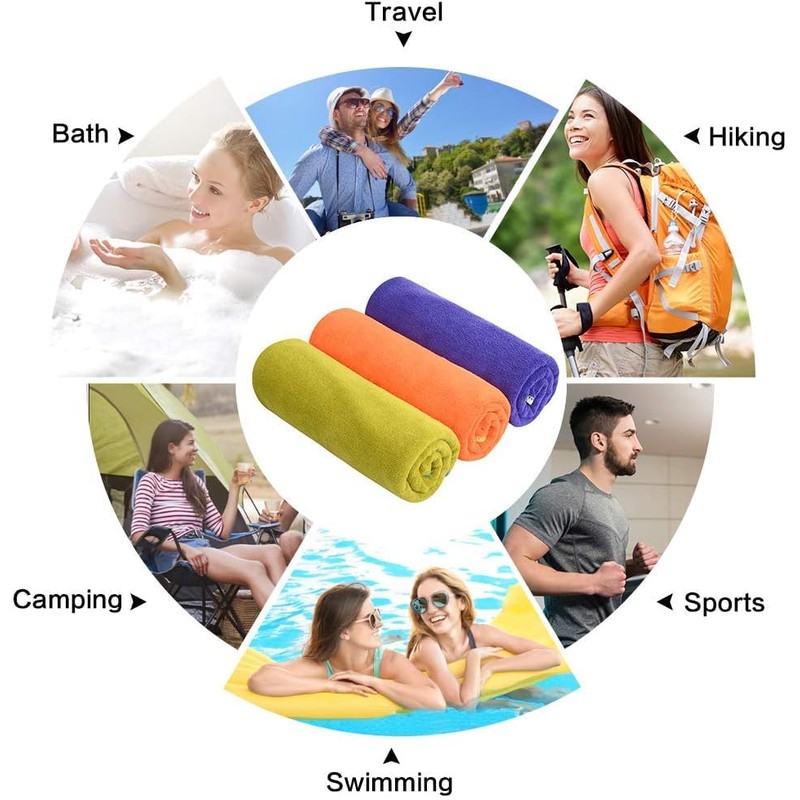 Sinland Multi-Purpose Microfiber Fast Drying Travel Gym Towels 3-Pack 16