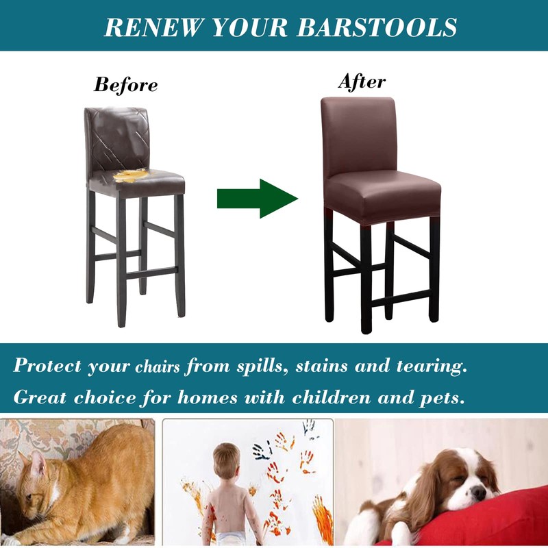 HFCNMY Bar Stool Covers,4 Pack Stretch Waterproof PU Bar Stool