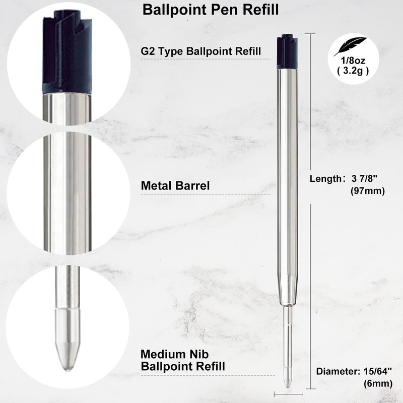 Black Ink Pen Refills Ballpoint Black, 12 Pack Ballpoint Pen