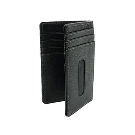 Emono Men's Folding Credit Card Case, Fragment Case, Genuine Leather, Simple, Cowhide Leather, Shrink Leather, Black