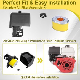 GX390 GX340 Air Filter Housing Cover with Air Cleaner Box Adapter Assembly Compatible with Hondaa GX270 270cc 301cc 420cc 389cc 190F 192F 188F, Replaces 17410-ZE2-020 17230-Z53-841