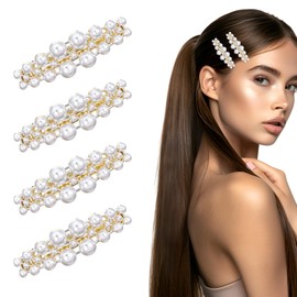 4 Pcs Pearl Barrettes for Women Small Pearl Hair Clips Elegant Accessories French Hair Jewelry Accessories for Ladies Mother Wedding Party Birthday Festival Gifts 2.2 × 0.66 Inch White