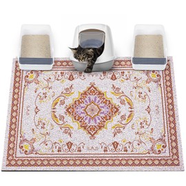 Glittme Cat Litter Mat with Non-slip Bottom Litter Box Mat 47"X35" Litter Trapping Mat Easy to Clean Washable Cat Food Mat for Kitty,XXL