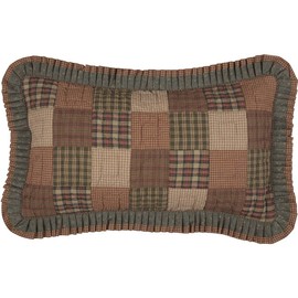 VHC Brands Primitive Bedding Cinnamon Plaid Cotton Hand Quilted Patchwork King Sham, Dark Olive Green