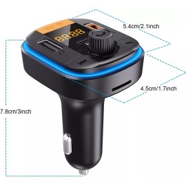 Bluetooth FM Transmitter for Car Transmisor FM Bluetooth para automóvil Adaptador de radio FM Reproductor música.