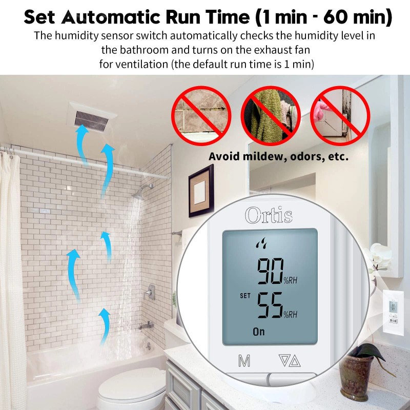 Ortis [New Generation] Humidity Sensor Switch, in-Wall Bathroom Fan Automated