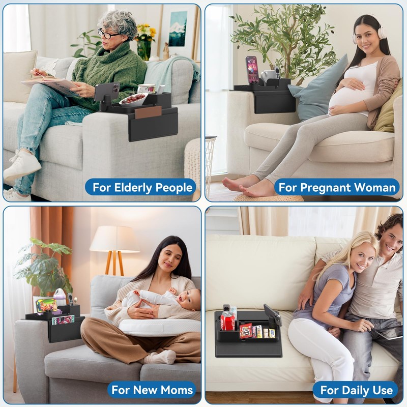 Couch Arm Cup Holder CLESOO Couch Arm Tray Anti-Slip Couch