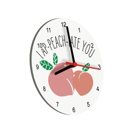 Glass Wall Clock - I Appeachiate You Pun Food Fruit Joke - Diameter 20cm - White