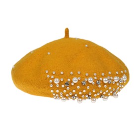 JK Home Pearl Rhinestone Wool French Beret Hat with 4pcs Fasten Snap Clips U-Shape Metal Clips, Women Classic Cashmere Warm Artist Painter Hat Newsboy Dome Bowler Cap Fancy Dress Theme Hats