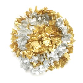 LITTLE FEATHER Hawaiian Flower Lei Luau Party Graduation Leis Metallic Gold and Silver Pack of 6