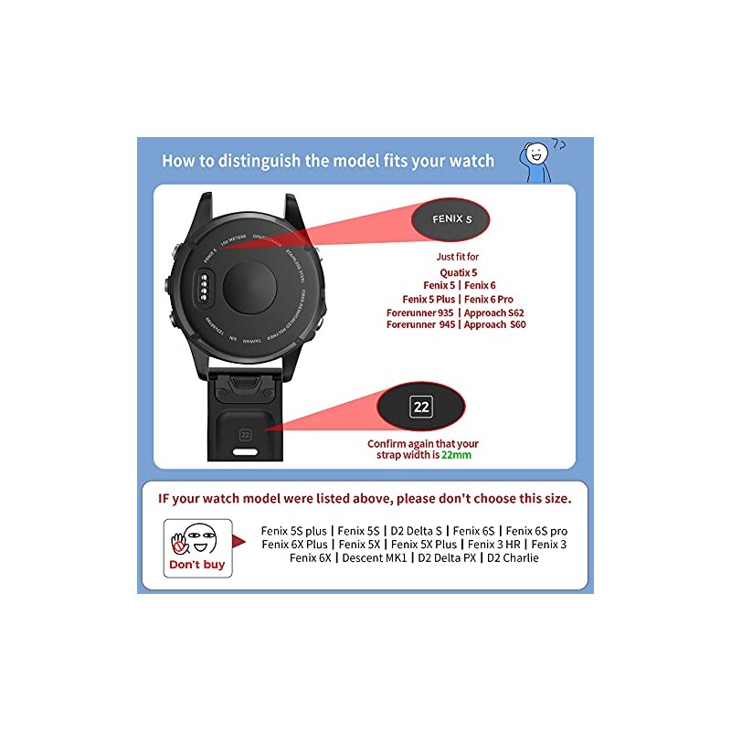 NotoCity Compatible Fenix 5 Band 22mm Width Soft Silicone Watch