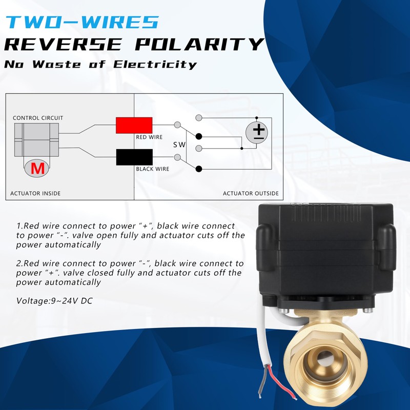 movafaFH 3/4'' Brass Motorized Ball Valve,2 Wire Reverse Polarity Electric