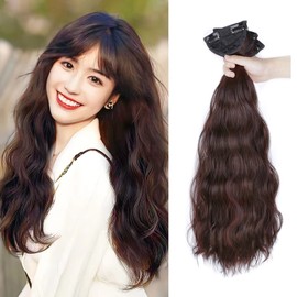 Fuyunohi One-touch Extension, 19.7 inches (50 cm), Brown Hair Extension, Set of 3, Long Curled, Korean Style, Energetic Wig, Hair Wig, Partial Wig, Natural Clip, Patchin Extension, Hair Extension,
