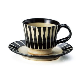 ヤマキイカイ Yamaki Ikai L1283 Cup & Saucer, Black, Tokusa Coffee, Bowl Plate, Cup/4.7 x 3.9 inches (12 x 10 x 7.5 cm), Saucer/Plate Diameter: 5.1 inches (13 cm)
