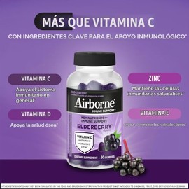 Airborne - Gomitas de saúco + zinc y vitamina C para adultos, suplemento para fortalecer el sistema inmunológico con vitaminas D y zinc, con potentes 