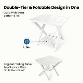 Leafory 2-Tier Folding Outdoor Side Table, Heavy Duty HDPE Patio End Table