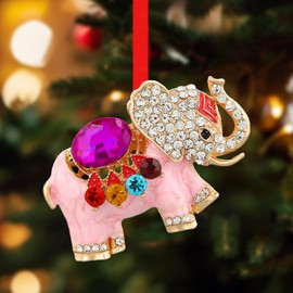 D24TIME Elephant Ornament-Elephant Christmas Ornaments-Metal Rhinestone Pink Christmas Tree Elephant Hanging Ornament Elephant Decor for Home Christmas Tree Decorations Keepsake Gifts for Women Kids