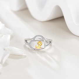 Duck Ring Sterling Silver Duck Heart Ring Cute Animal Duck Jewellery Gifts for Women Duck Lovers Size 7