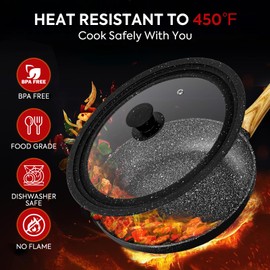 Granite-Black 10-11-12in Universal Lid for Pots,Pans,Skillets,Replacement Frying Pan Cover,Cookware Lids,Tempered Glass with Heat Resistant Silicone Rim, BPA Free,Dishwasher Safe