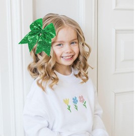 Jumbo Glitter Cheer Bow Hair Clip - 8 Inch Large Cheerleading Alligator Clips Sequin Hair Bow for Girls Teen Softball Cheerleader Outfit Uniform (Green)