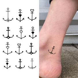 Oottati 2 Sheets Tiny Small Temporary Tattoos For Women Men Finger Hands Neck Wrist Face, Cute Long Lasting Cartoon Fake Tattoo Stickers For Kids Boys Girls Anchor Love Heart