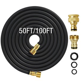 Hose Pipe for Garden 50FT/15M, Lightweight Flexible Garden Hose, Garden Hose with Double Latex Core Hose Pipe Solid Brass Fittings, Tough Expanding Hose Pipes Kink-Free (50, Black)