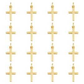 SUPERFINDINGS 16 Pieces Brass Cross Pendants, 18K Gold Plated, Cross Pendant with Cross Pattern, Pendants with Jump Rings for Necklaces, Earrings, Bracelets, Jewellery Making, Hole: 3.5mm