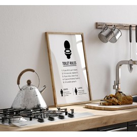 Lithobee - Toilet Rules - Printed Wall Art Design in Sizes A2, A3 & A4 Framed in a Stylish Quality Coloured Frame or Unframed (A4 Black Abraded Frame)