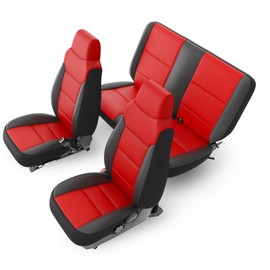 GIANT PANDA Full Set Seat Covers for Jeep Wrangler TJ 2003-2006 Sport Rubicon Sahara X Unlimited,Faux Leather Seat Protectors (Full Set, Red)