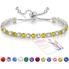 Suyi Tennis Bracelet Birthstone Cubic Zirconia Bracelet Silver Silder Bracelet Birthday Jewellery November Birthstone Bracelet