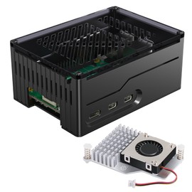 Miuzei Metal Acrylic + Case for Raspberry Pi 5 Support PCIe M.2 NVMe Hat SSD Top Mount X1001 / X1003 / X1000 All SSD Expansion Board at The Top, Case for Raspberry Pi 5 8GB 4GB Active Cooler Black