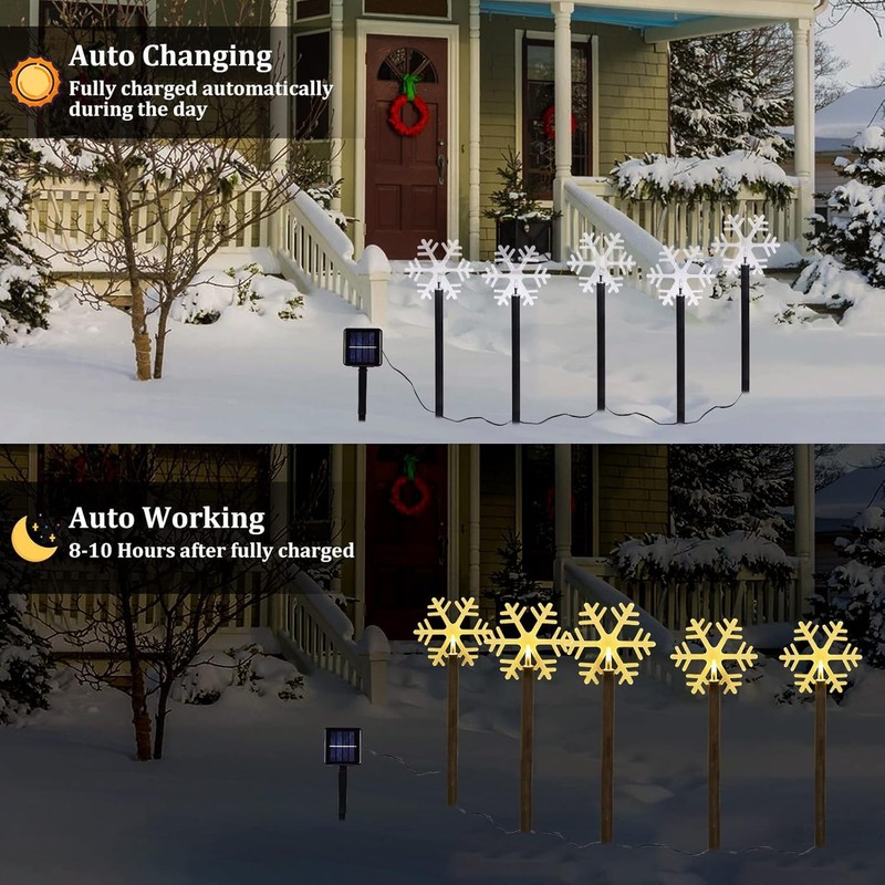 10 Pack Christmas Solar Pathway Lights, Snowflake Outdoor Decorations