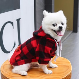 Dog Hoodie for Small Medium Large Dogs,Plaid Dog Hoodie with Zipper Pocket,Fleece Dog Christmas Outfit for All Sized Dogs, Dog Cold Weather Coats for Dogs 1~90lbs(XL,Plaid Red)