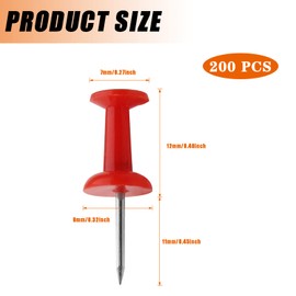 Auvotuis 200Pcs Plastic Push Pins, Colored Map Thumb Tacks Decorative Craft Pushpins for DIY, Cork Board, Office, Home (Red)