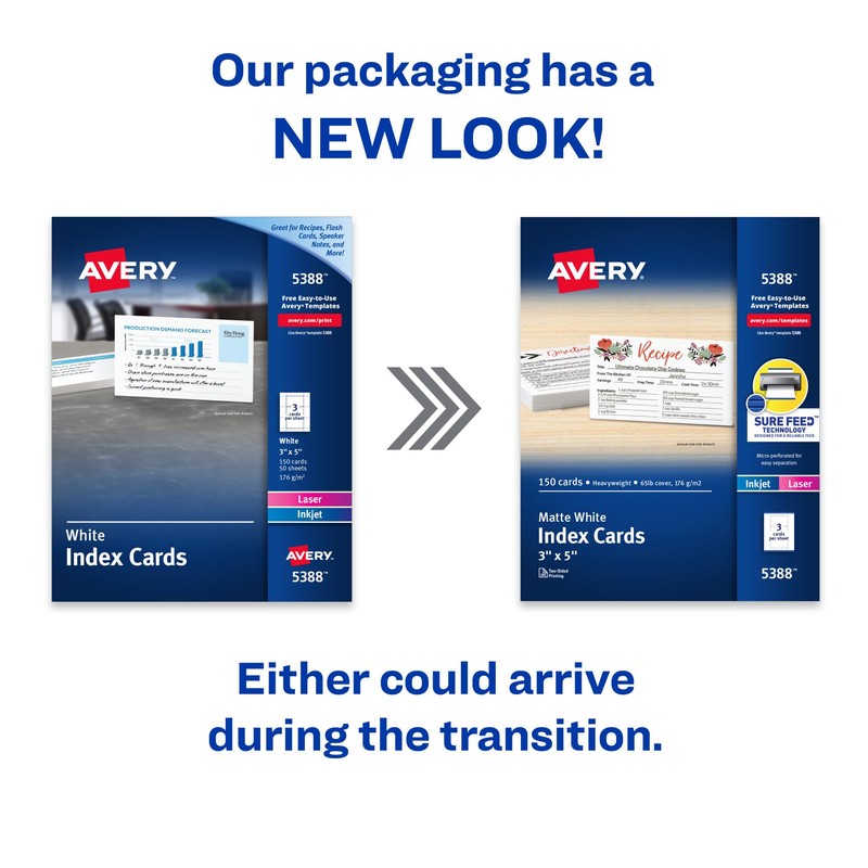 Avery Printable Index Cards with Sure Feed Technology, 3" x