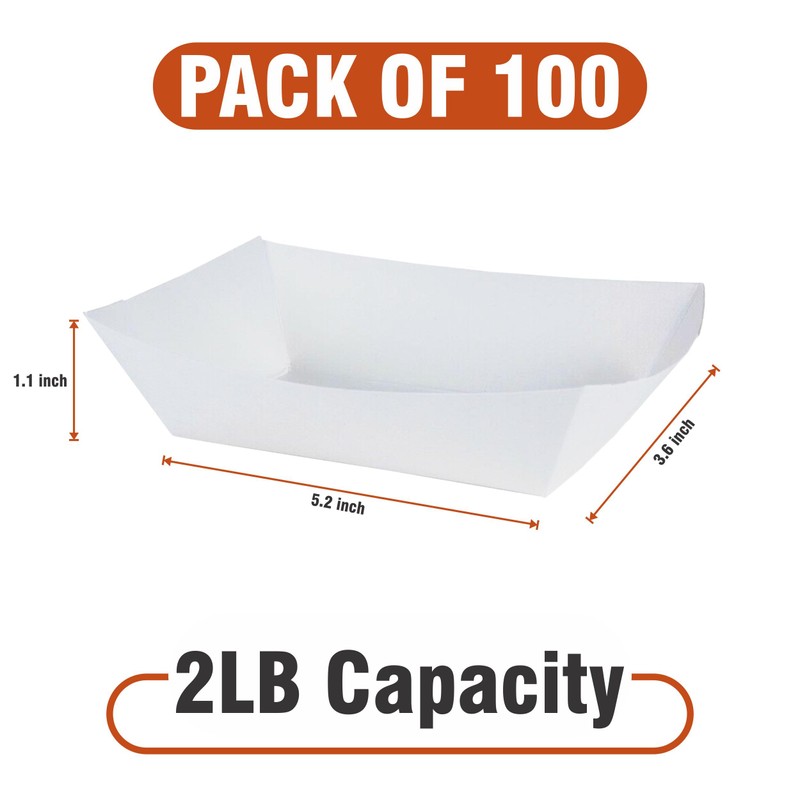 2lb White Paper Food Trays - Pack of 100ct