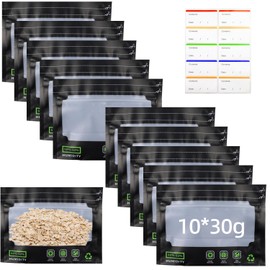 Reusable Storage Bags with Labels, Airtight Storage Bags with Odour Control + UV Protection, Bag with Integrated Moisture Control (58-62%), 20 x 15 cm, Pack of 10 for 30 g