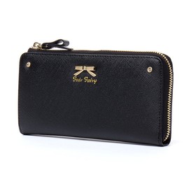 Fair Fairy 160724 Women's Wallet, L-Shaped Zipper, Long Wallet, Genuine Cowhide Leather, Simple Ribbon, black (black 19-3911tcx)