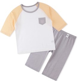 OrganicBoom Big Girl Boy Certified 100% Organic Cotton Lightweight Three-Quarter Outfit Tee Pants Set Easywear Playwear (Vintage Slub Yellow,9-10Y)
